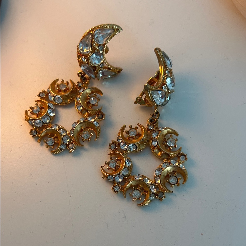 Vintage Gold Crescent Moon Clip on Earrings